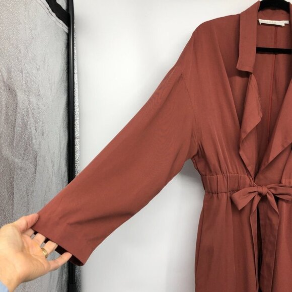 Astr The Label Lightweight Trench Coat Rust Red Tencel cardigan jacket/duster M - Picture 11 of 16
